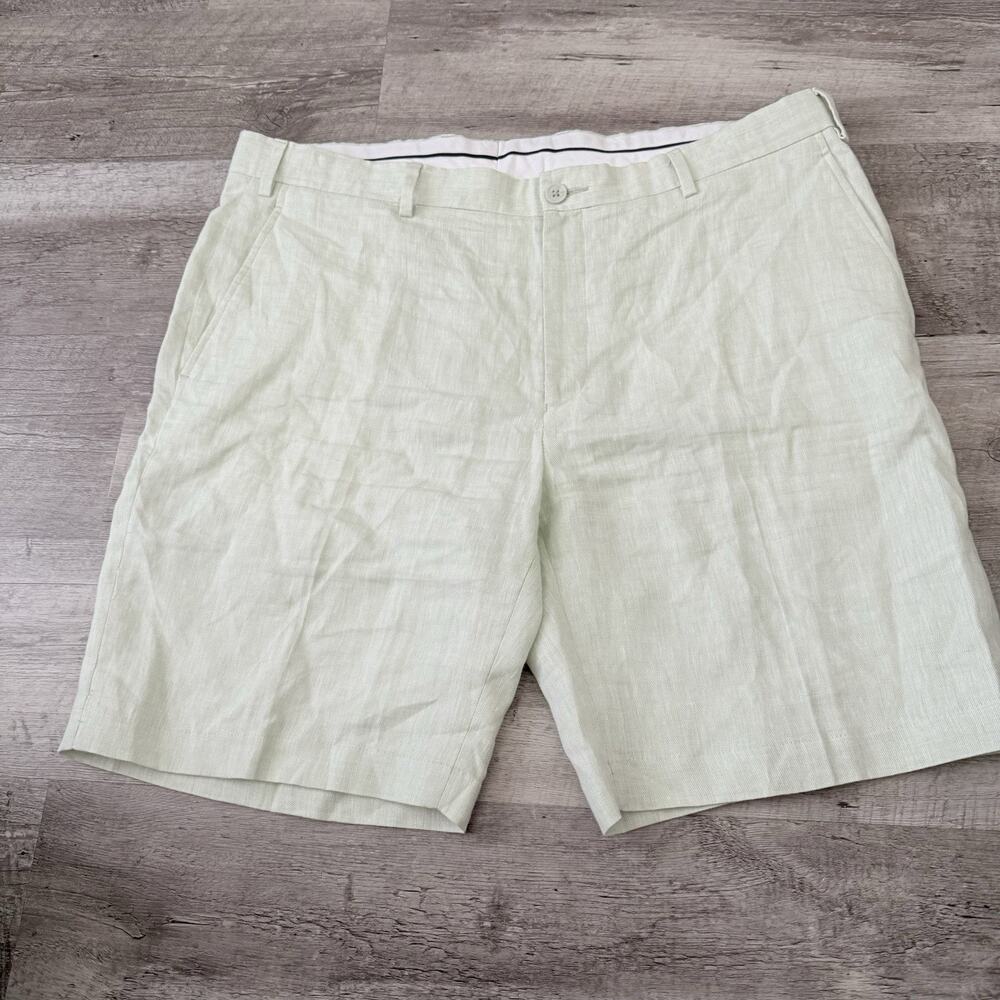 Paul Frederick Linen Shorts Mens 40 Green Classic Fit Bermuda 9” Inseam Preppy